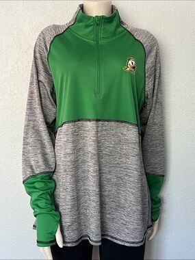 Oregon Ducks Womens XXL Green Gray 1/4 Zip Pullover Thumbholes Colosseum
